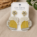 Beaded Beer Mug Earrings | Pearl & Rhinestone Statement Earrings