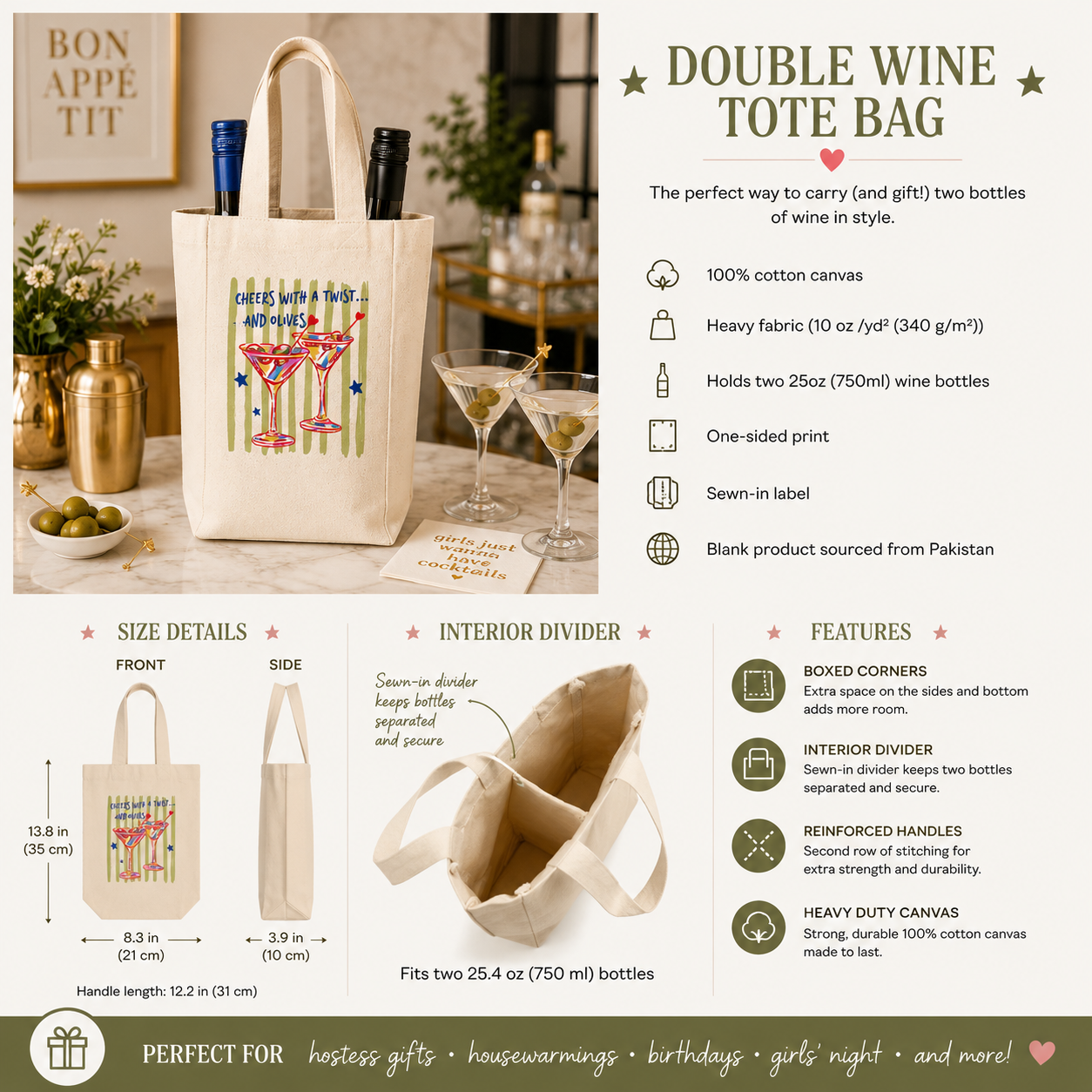 Cheers With a Twist Double Wine Tote 🍸🫒