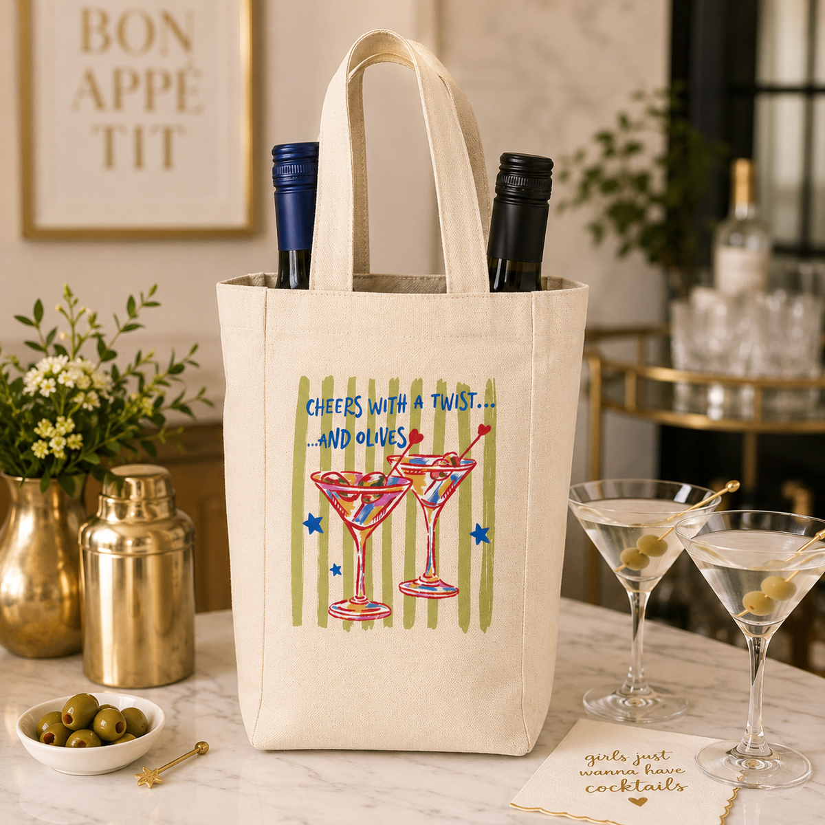 Cheers With a Twist Double Wine Tote 🍸🫒
