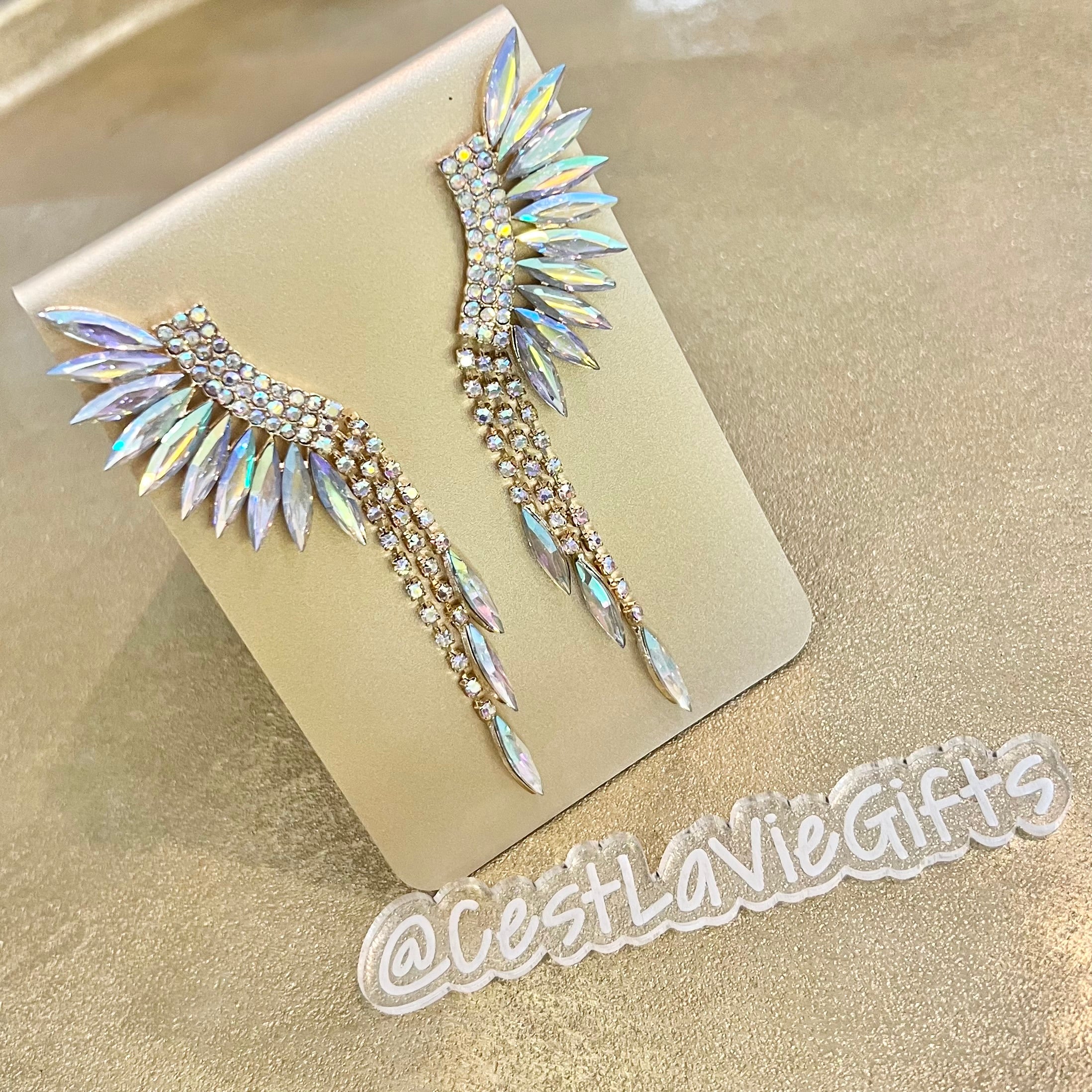 Marquise & Crystal Wing Drop Earrings | Statement Glam Earrings (3”)