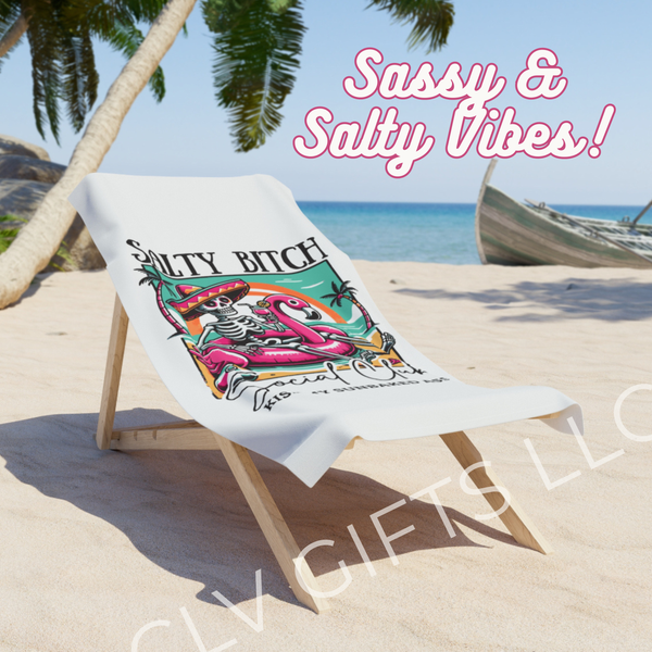 Funny Skeleton Flamingo Beach Towel – Salty Bitch Social Club | Sassy Summer Pool Towel, Girls Trip Gift, Bachelorette Beach Essential