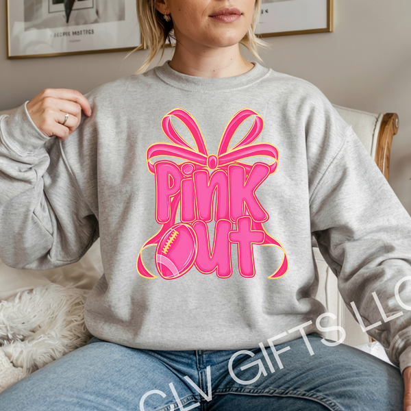 Pink Out! Pink Ribbon Crewneck Sweatshirt, Gift for Sports Fans, Football Game Day, Pep rally, Pink Out Support Gear, Fundraiser Apparel