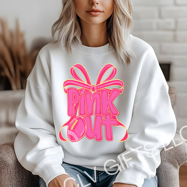 Pink Out! Pink Ribbon Crewneck Sweatshirt, Gift for Sports Fans, Football Game Day, Pep rally, Pink Out Support Gear, Fundraiser Apparel