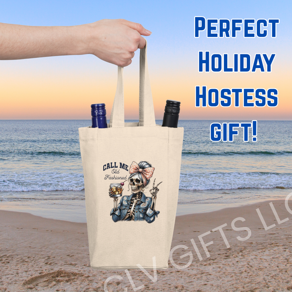 Double Wine Tote Bag - Call me Old Fashioned - Stylish Gift for Wine Lovers, Perfect for Parties, Wine Tasting, Hostess Gifts, Celebrations