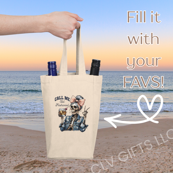 Double Wine Tote Bag - Call me Old Fashioned - Stylish Gift for Wine Lovers, Perfect for Parties, Wine Tasting, Hostess Gifts, Celebrations