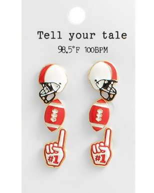 Red & White Football Stud Earring Set | 3-Pair Game Day Earrings | Football Mom Gift