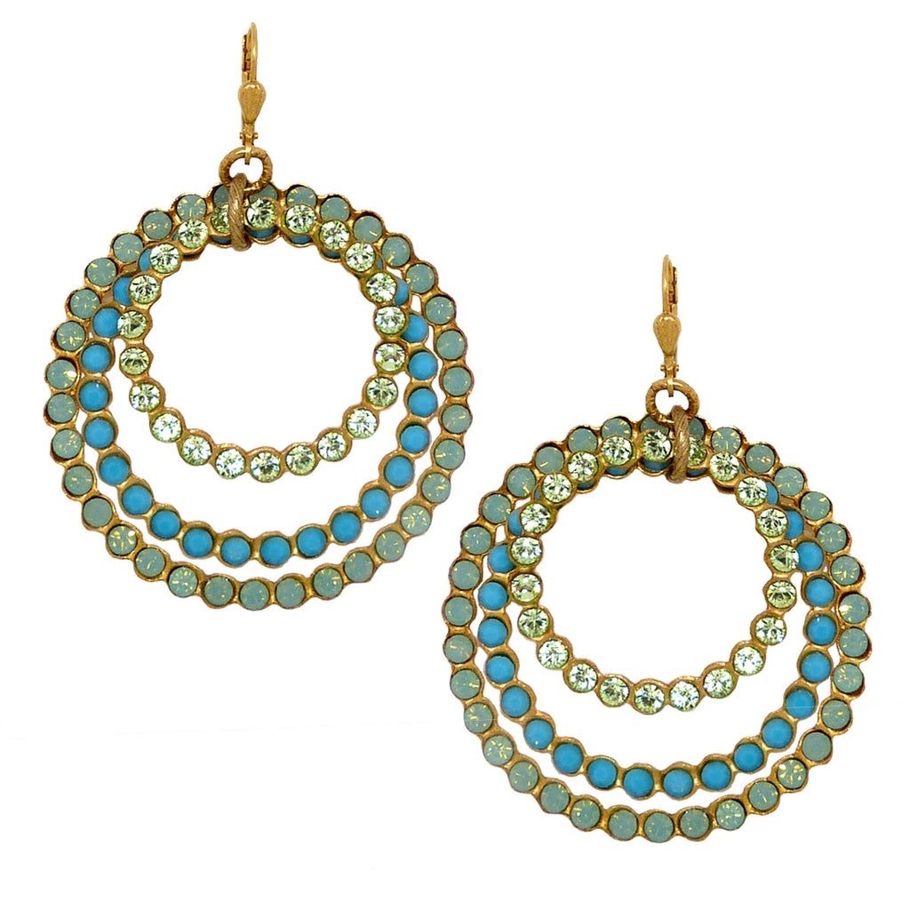 Catherine Popesco Swarovski Crystal Triple Hoop Gold Earrings