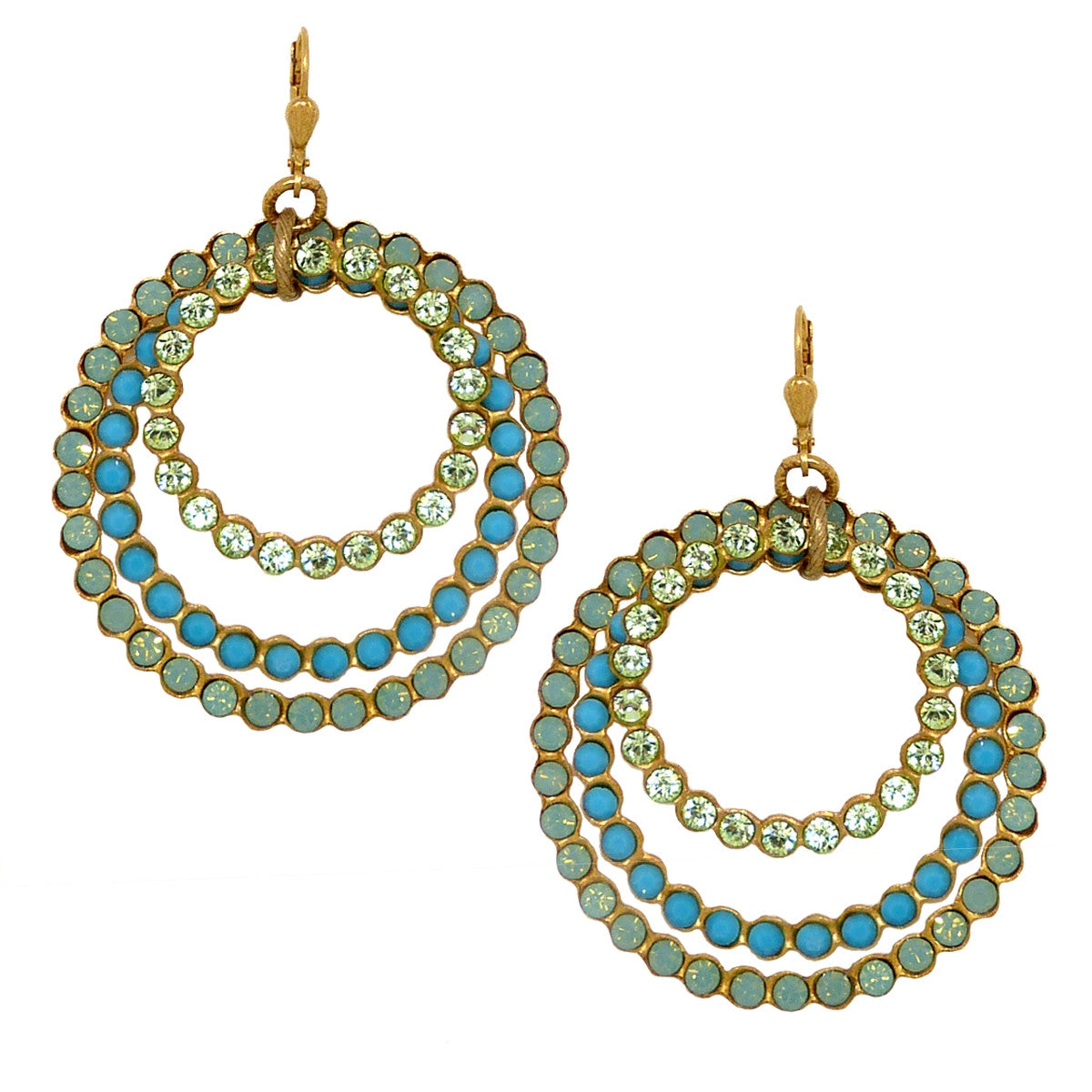 Catherine Popesco Swarovski Crystal Triple Hoop Gold Earrings
