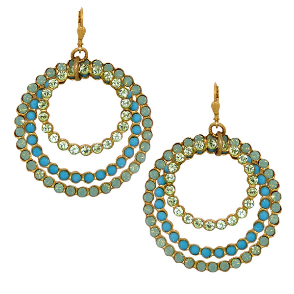 Catherine Popesco Swarovski Crystal Triple Hoop Gold Earrings