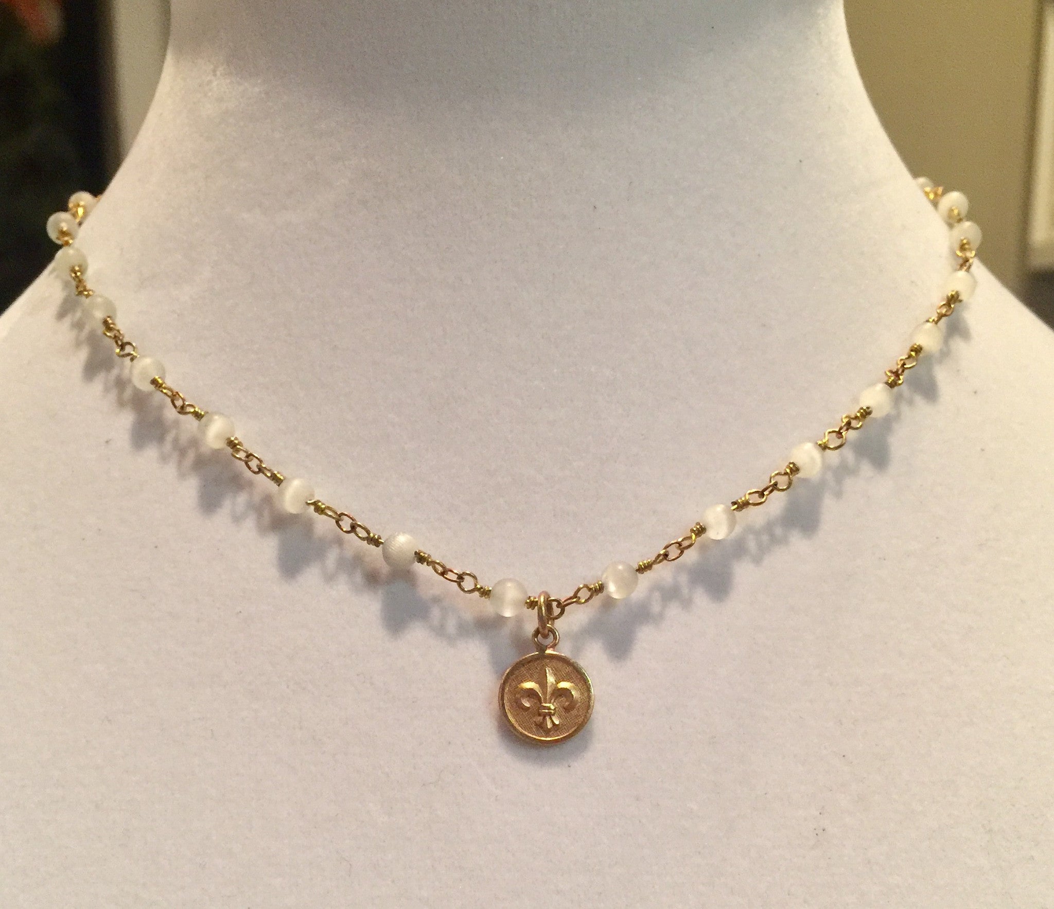 Catherine Popesco Fleur de lis Necklace ~ White Opal Stones ~ La Vie Parisienne Jewelry