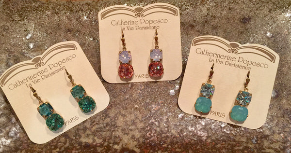 Catherine Popesco - Medium & Large Swarvoski Crystal Gold Earrings - La Vie Parisienne Jewelry