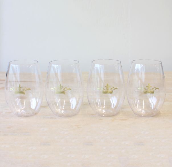 Set of 4 Plastic Stemless wine glasses - Several Styles!