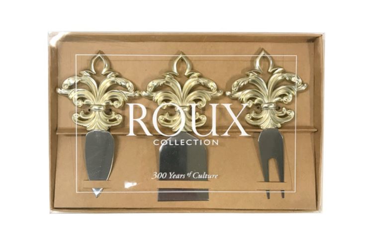 Matte Gold Filigree Fleur-de-lis Cheese Knives Set/3