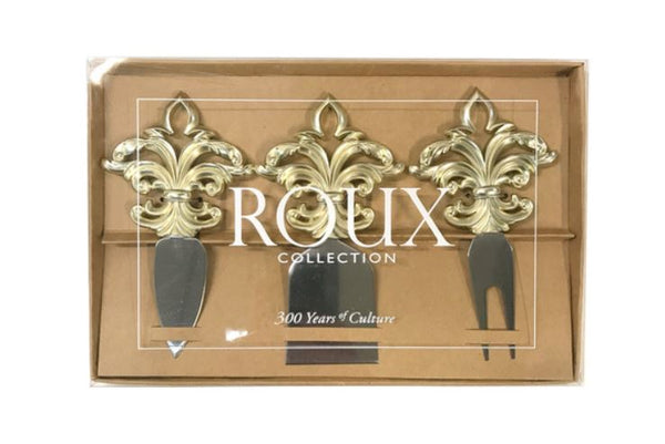 Matte Gold Filigree Fleur-de-lis Cheese Knives Set/3