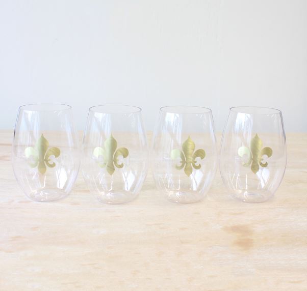 Set of 4 Plastic Stemless wine glasses - Several Styles!