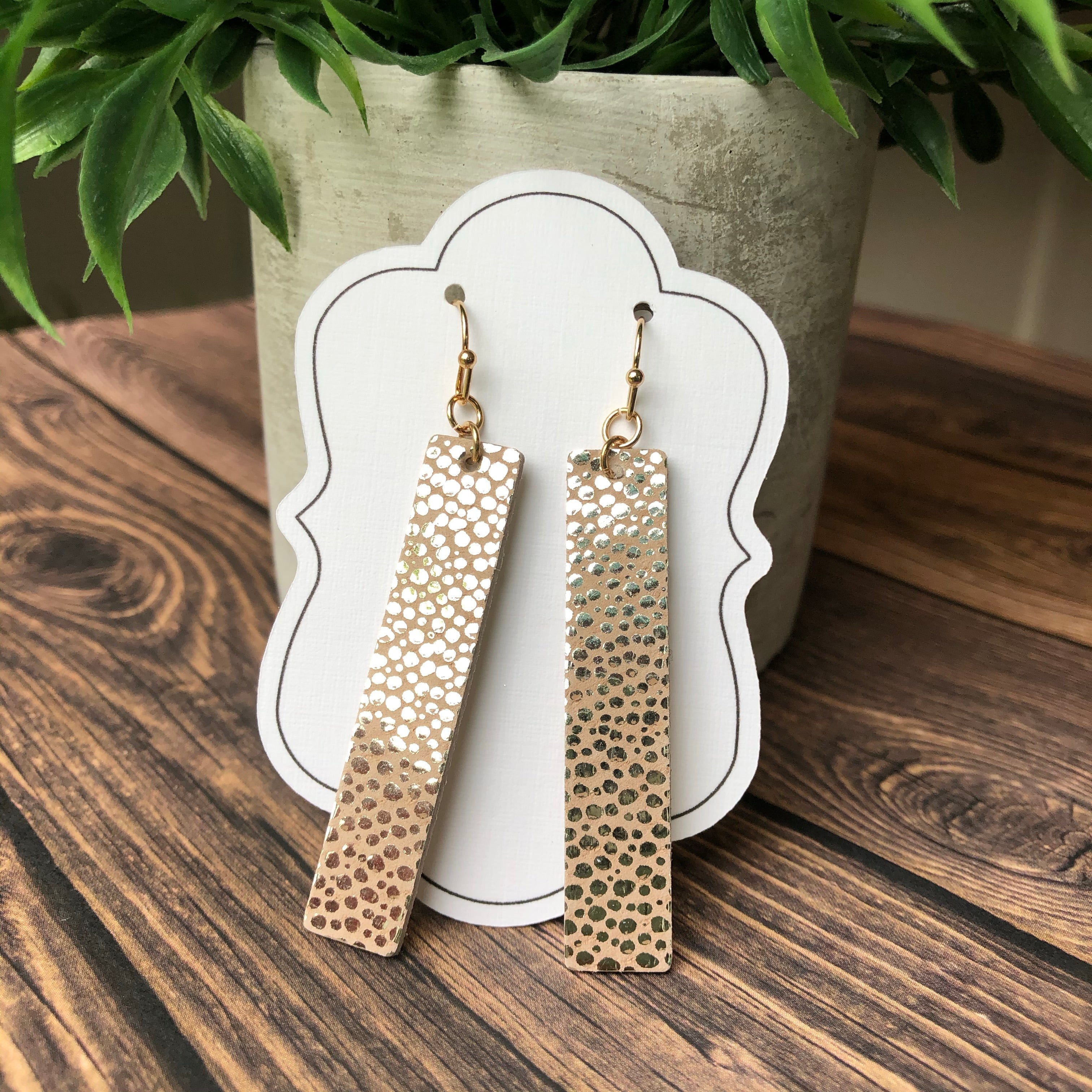 Gold Stingray Leather Bar Earrings