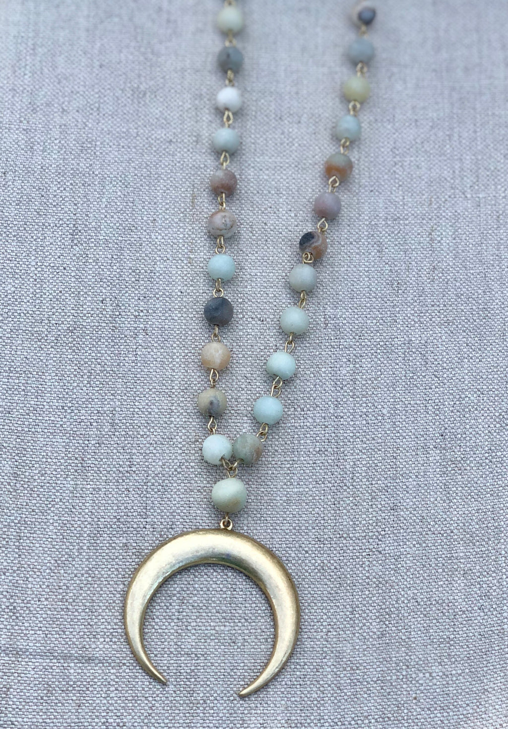 Beaded Double Horn Crescent Necklace