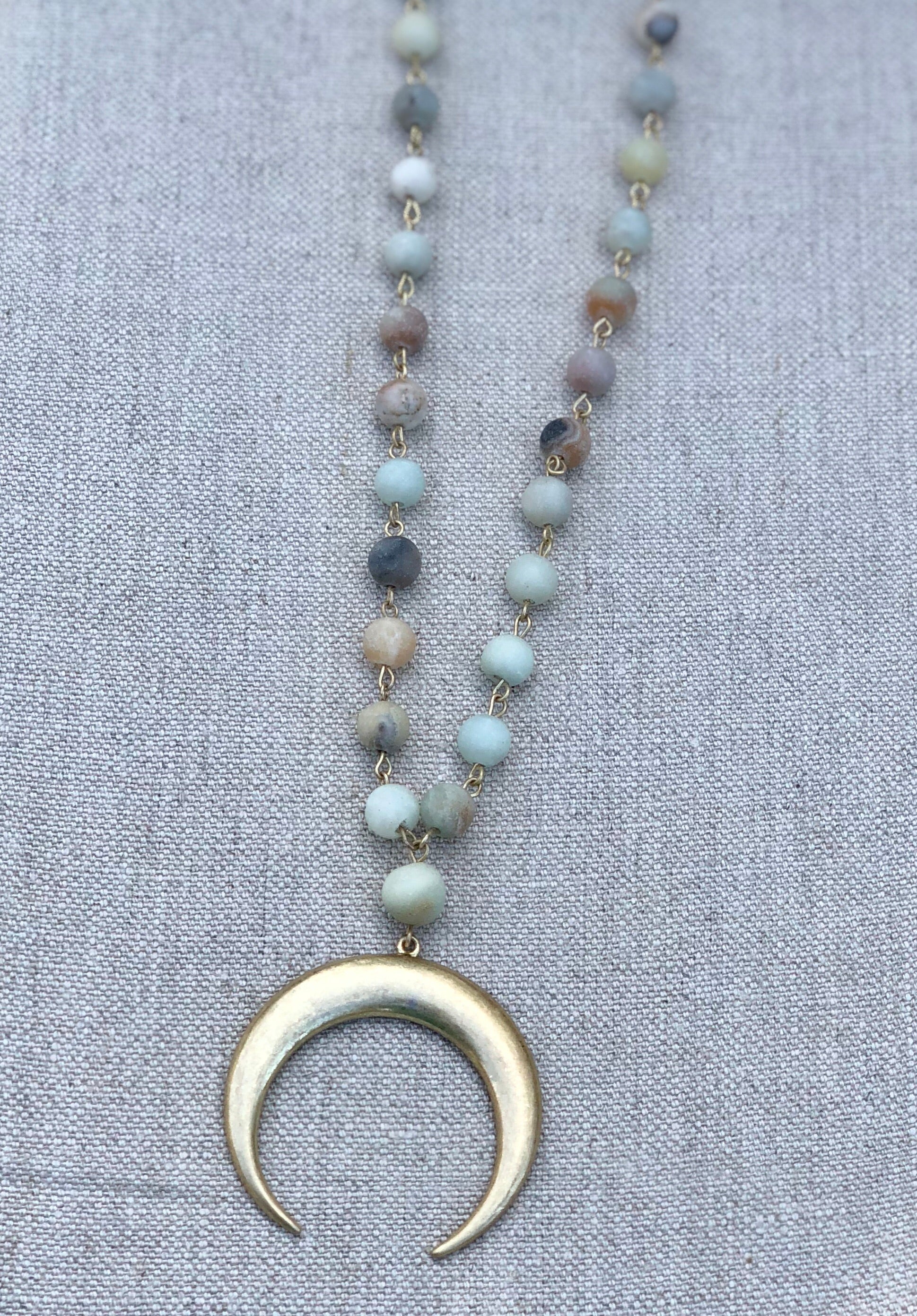 Beaded Double Horn Crescent Necklace
