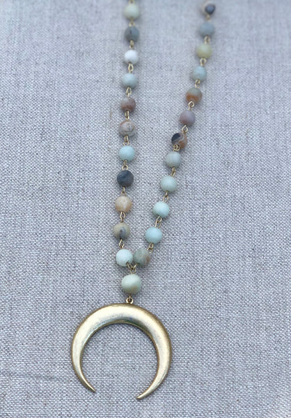 Beaded Double Horn Crescent Necklace