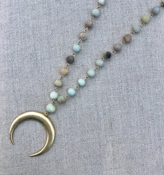 Beaded Double Horn Crescent Necklace