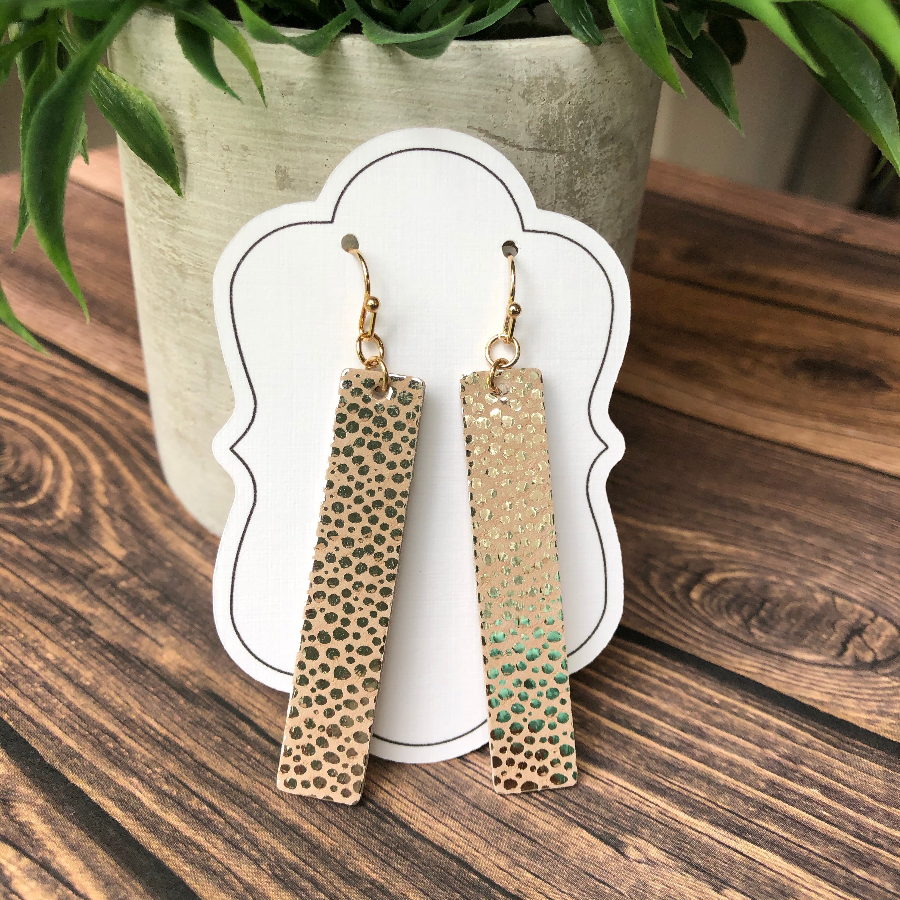 Gold Stingray Leather Bar Earrings