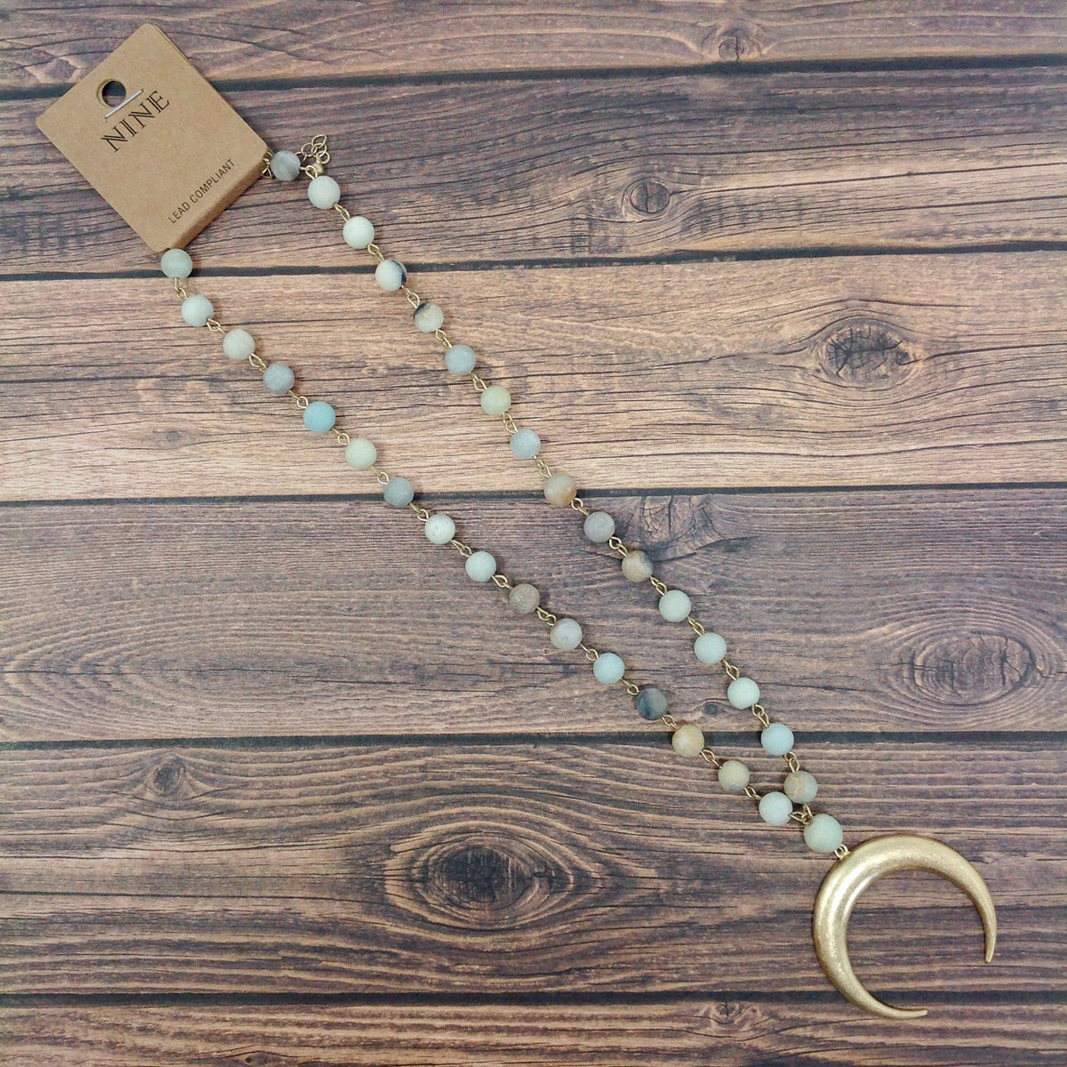 Beaded Double Horn Crescent Necklace