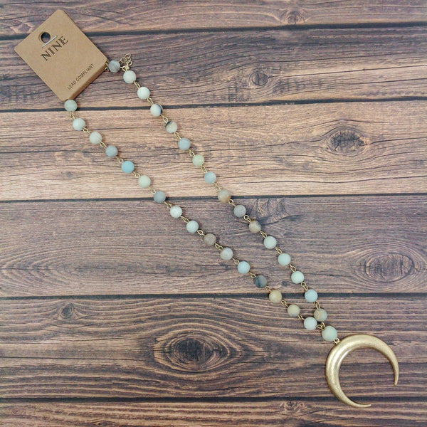 Beaded Double Horn Crescent Necklace