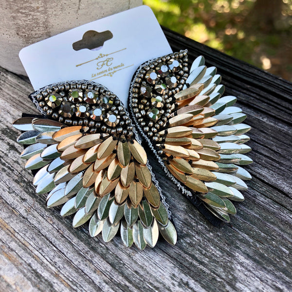 Embellished Wing Post Earrings - 3 Colors!