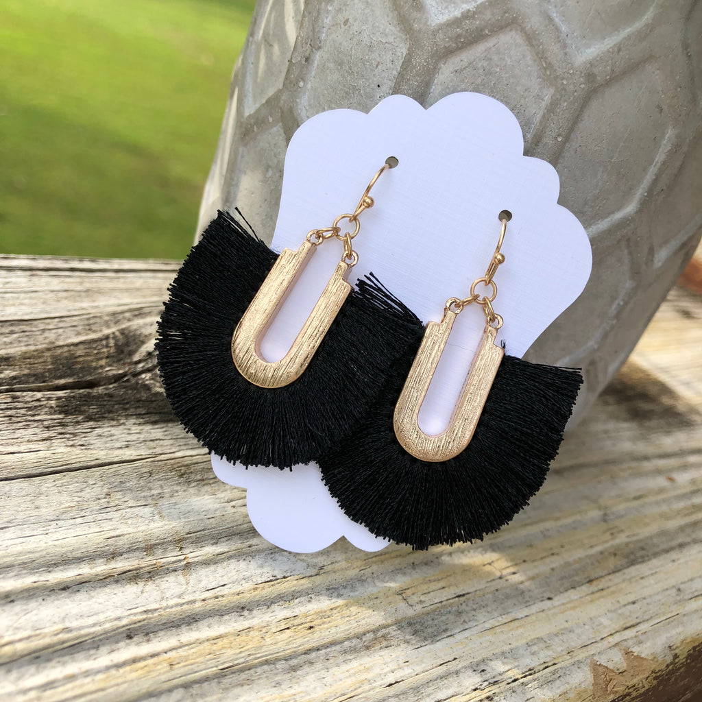 Black & Gold Fan Earrings