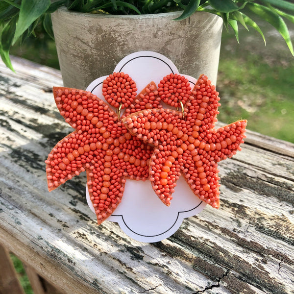 Coral Beaded Starfish Earrings