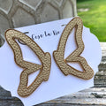 Gold Leather Butterfly Earrings- Faux Leather - Post Back