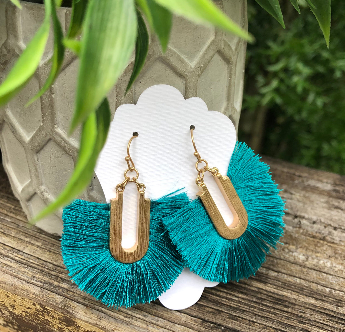 Teal and Gold Fan Earrings