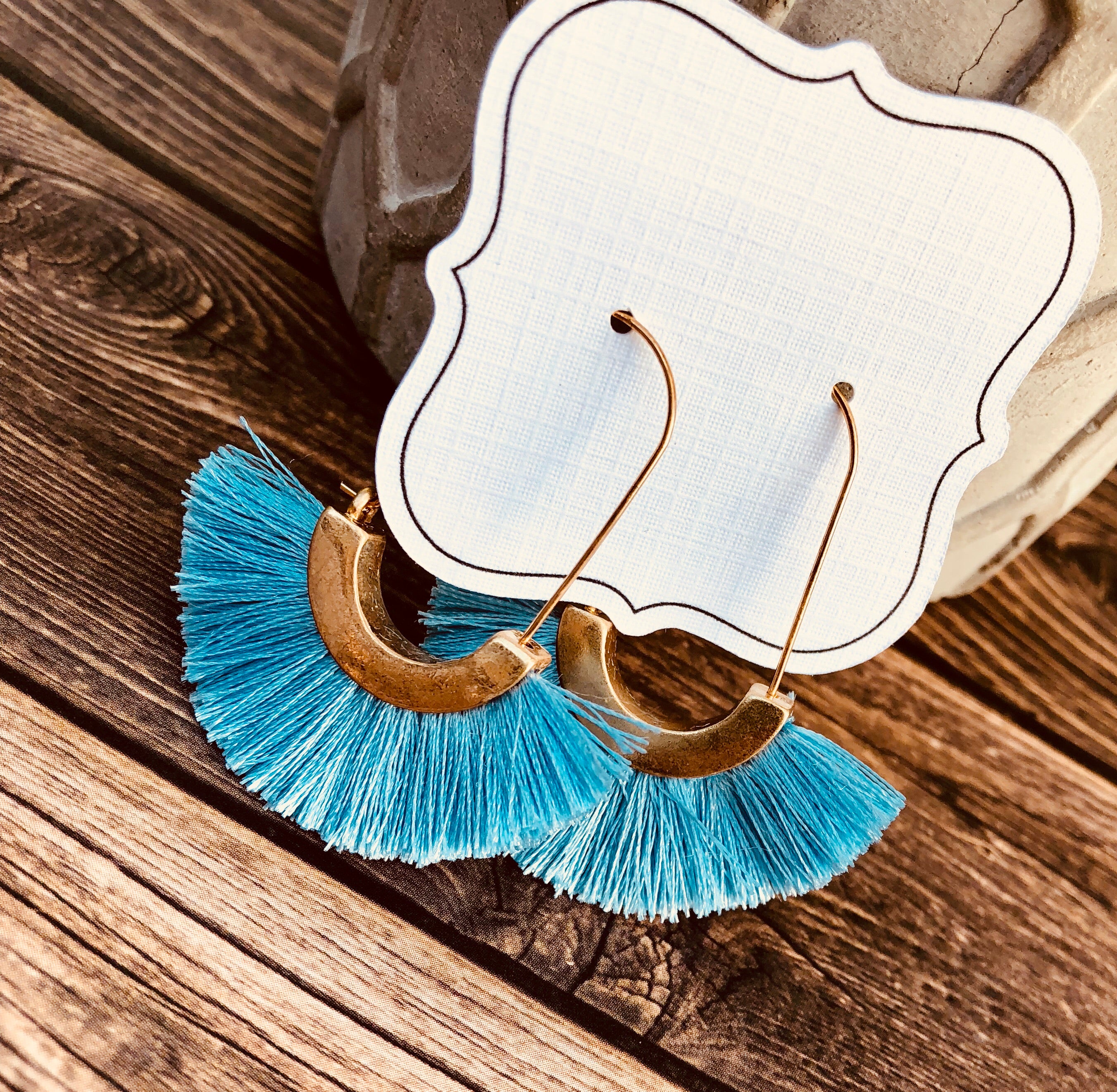 Fan Tassel Hoop Earrings - Periwinkle/Light Blue