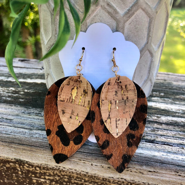 Leopard and cork leather earrings - gold flake! SO CUTE! Shop FAVORITE!