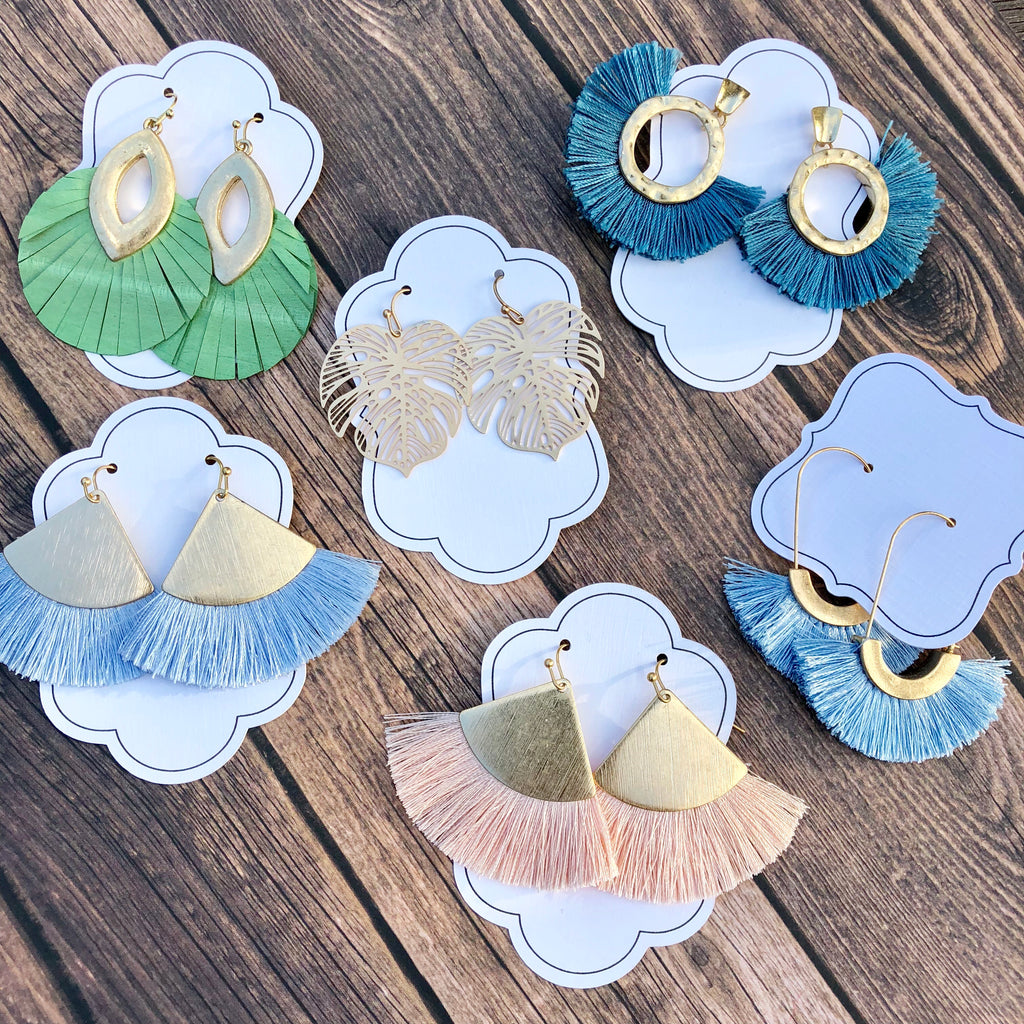 Fan Tassel Hoop Earrings - Periwinkle/Light Blue