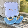 Fan Tassel Hoop Earrings - Periwinkle/Light Blue